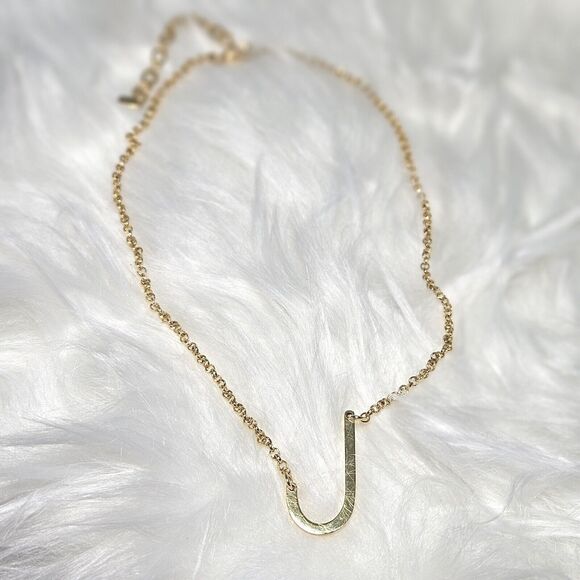 Monogram Necklace Initial Letter J Upper Case Block Side Pendant Gold Tone - Picture 8 of 8